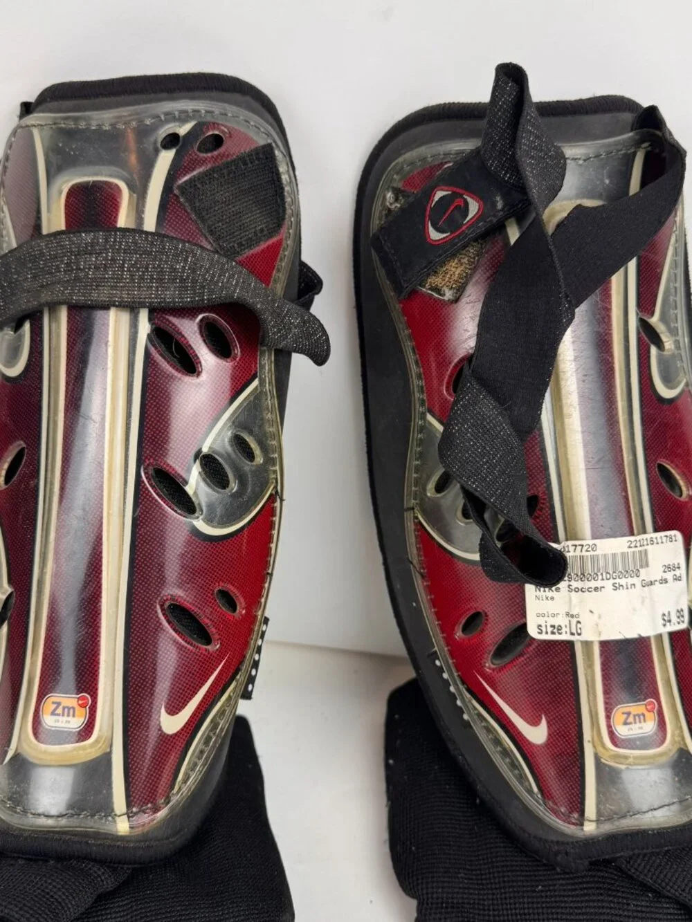 Nike Soccer Shin Guards Adult Red Size Large Zm Air Dri-Fit Elastic Damage